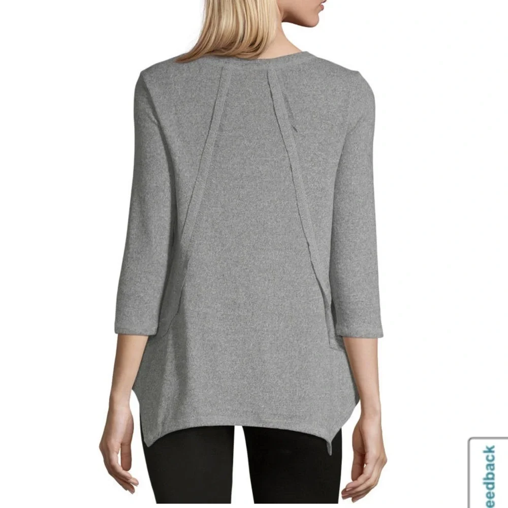 Liz Claiborne Sharkbite Top 3/4 Sleeve Gray Sweater Blouse